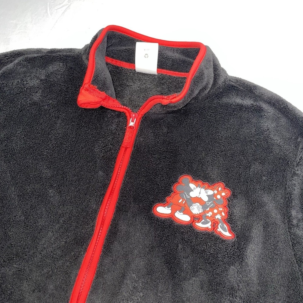Disney Mickey Minnie Mouse Fleece Jacket Womens 2XL Black Red Full Zip Plush